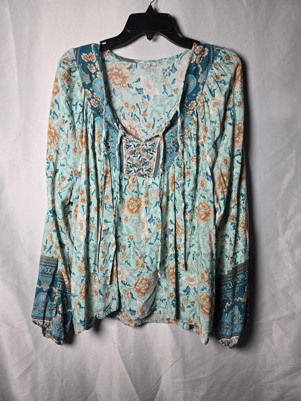 Bohemian Mint Floral Peasant Tunic